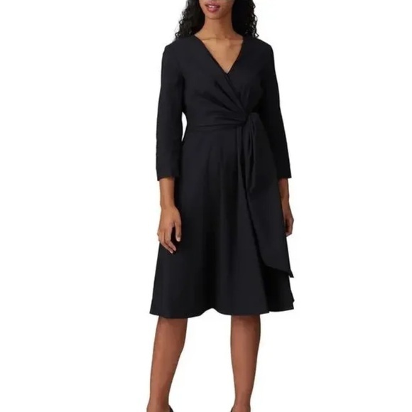LAFAYETTE 148 Black Pleated Penelope Wrap Dress Size 10 - Picture 2 of 9